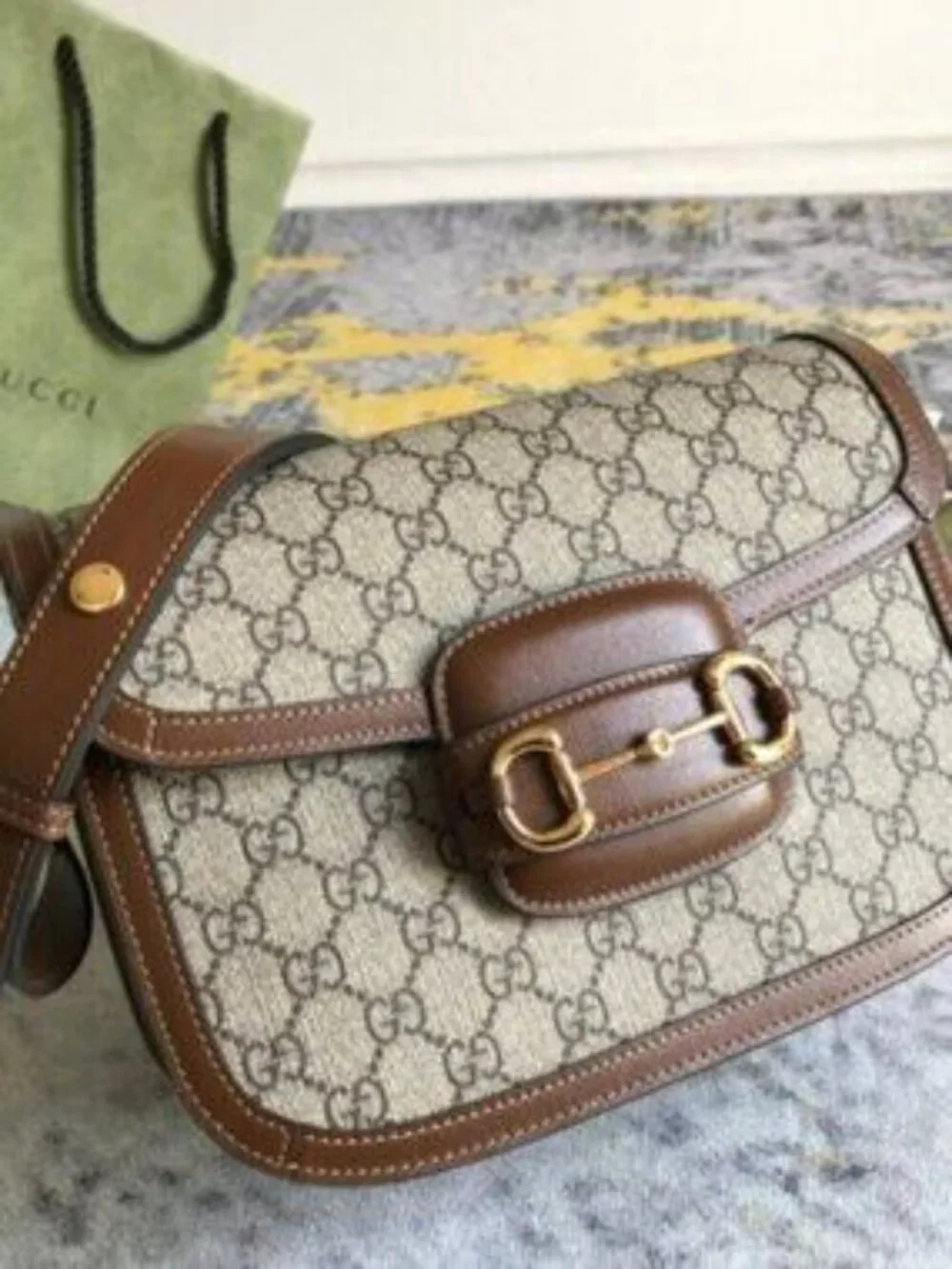 mint condition GUCCI 1955 HORSEBIT SHOULDER BAG GG supreme/brown